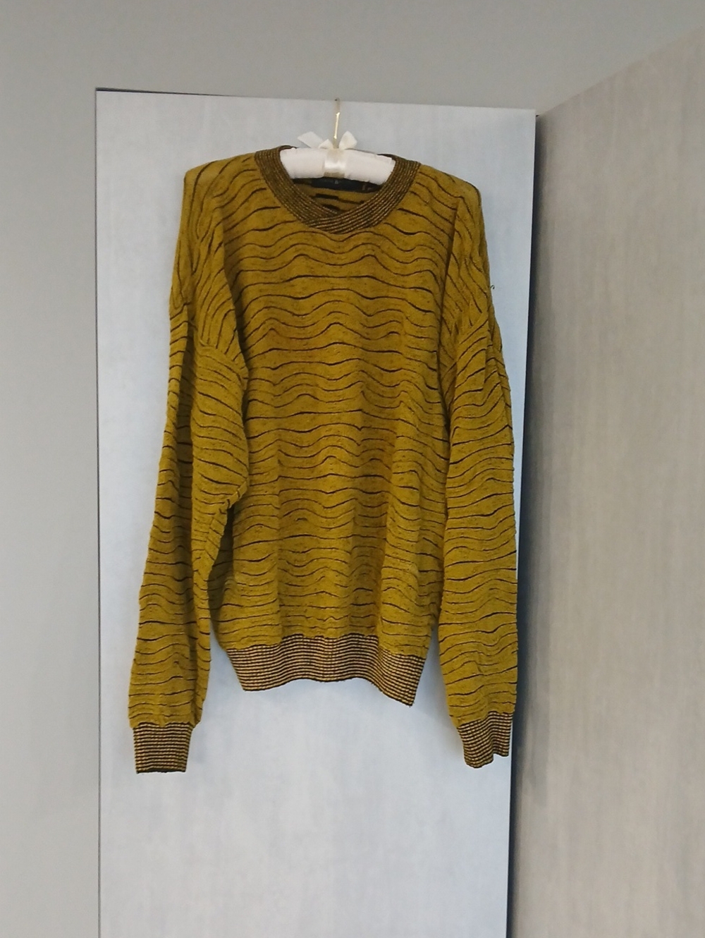 Jhane Barnes Mustard Crewneck Sweater with Subtle Wave Texture
